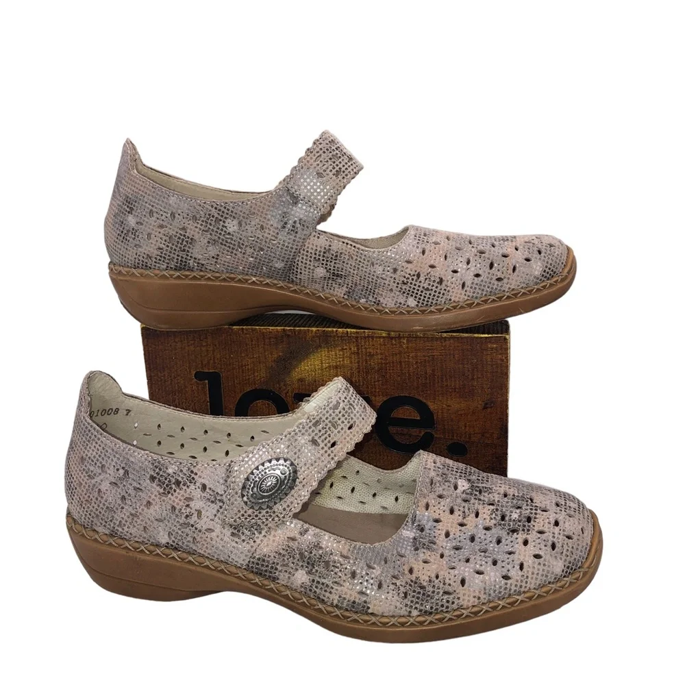 RIEKER ANTISTRESS Leather Mary Jane Shoes, Size 41 (US 9.5) - Perforated Design - Picture 3 of 12